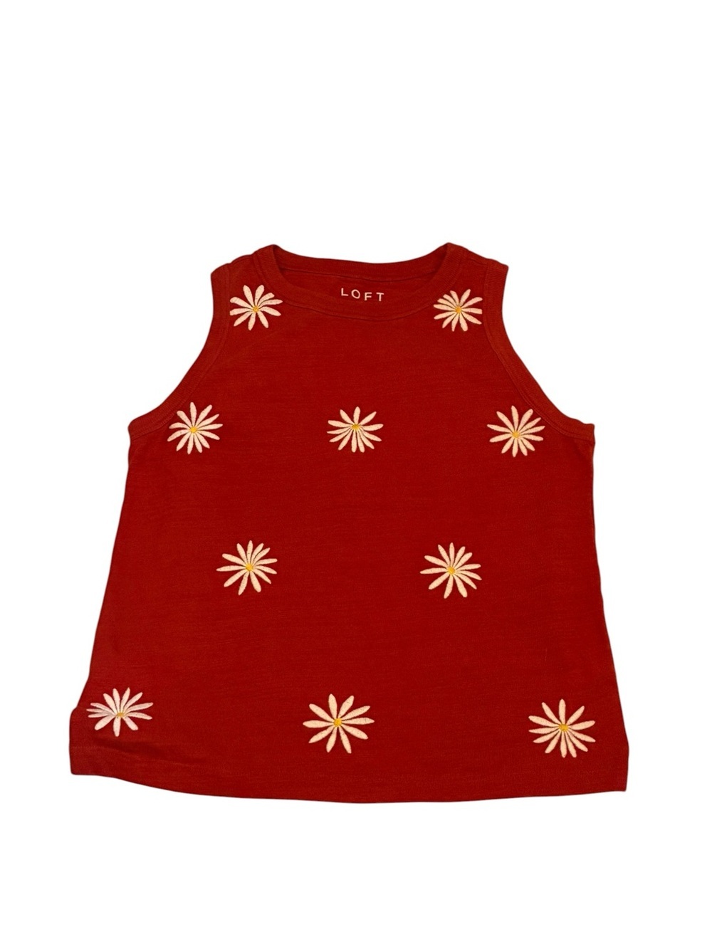 LOFT Rust Red Tank Top with Embroidered White Daises